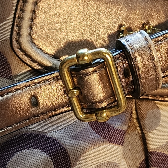 Coach 1941 Crossbody C Logo Jacquard Purse Plum/Taupe Metallic Trim Small Bag - Picture 15 of 15